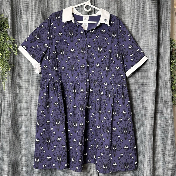 Disney The Haunted Mansion Wallpaper Glow In The Dark Dress 2XL Purple White - Picture 2 of 8